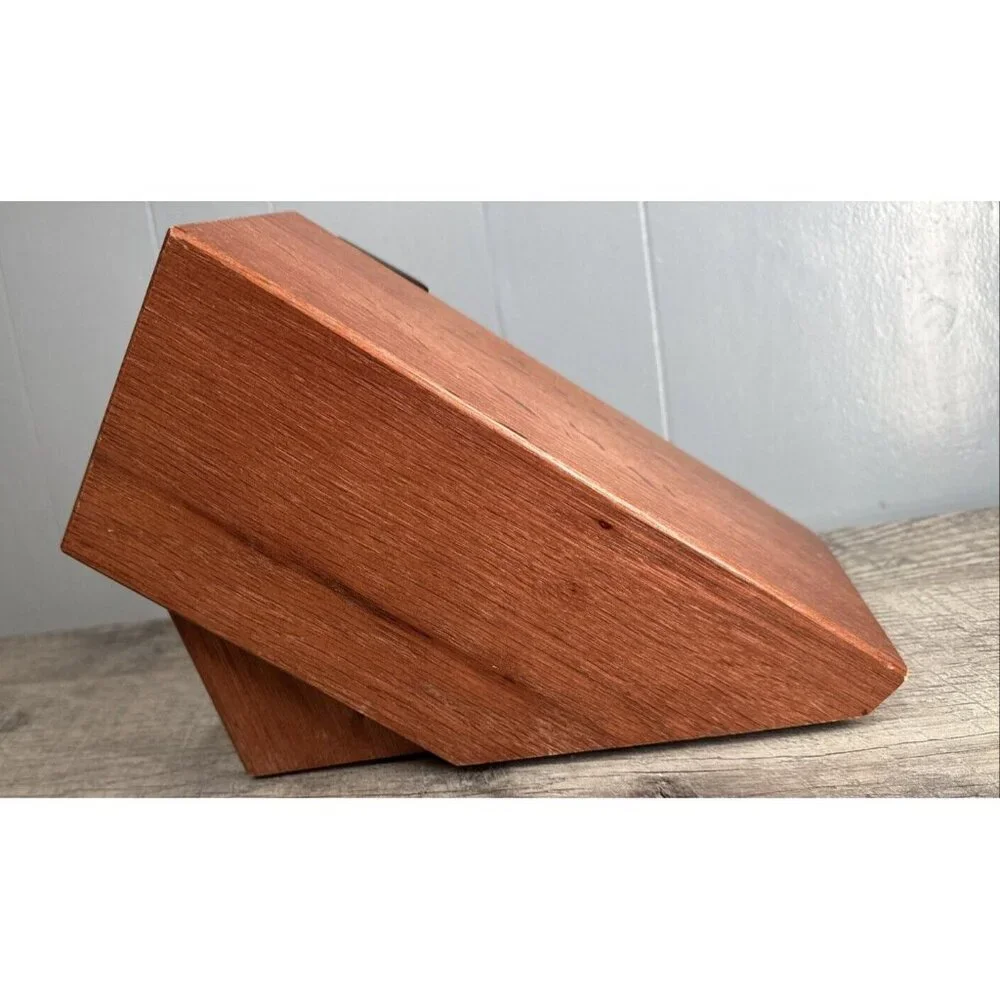Cutco 5 Slot Knife Block Honey Oak Wood Heavy‎ with Side Scissor Holder USA Made